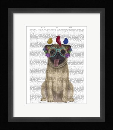 Framed Pug and Flower Glasses Print