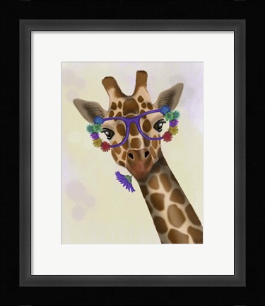 Framed Giraffe and Flower Glasses 1 Print