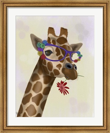 Framed Giraffe and Flower Glasses 2 Print