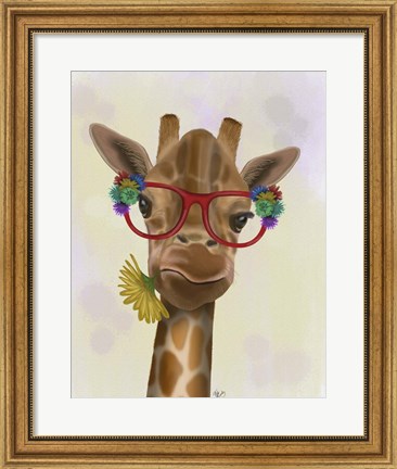 Framed Giraffe and Flower Glasses 3 Print