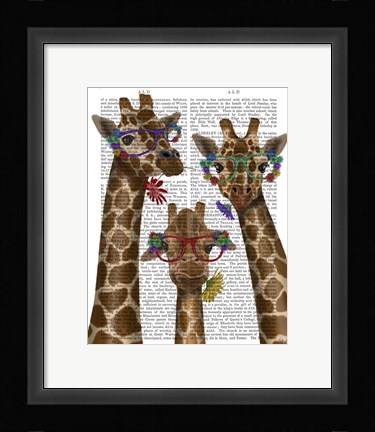 Framed Giraffe and Flower Glasses, Trio Print