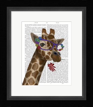Framed Giraffe and Flower Glasses 2 Print