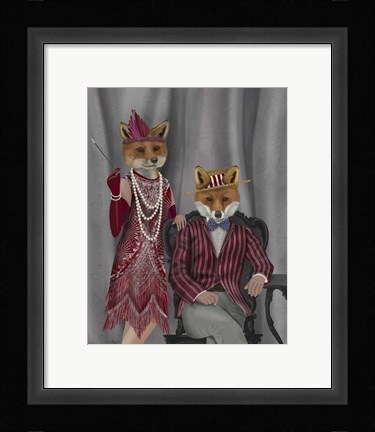 Framed Fox Couple 1920s Print