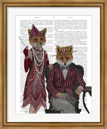 Framed Fox Couple 1920s Print