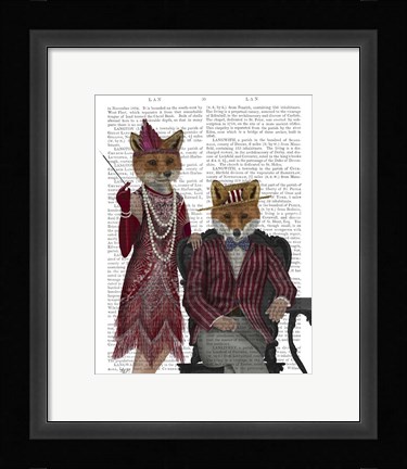 Framed Fox Couple 1920s Print