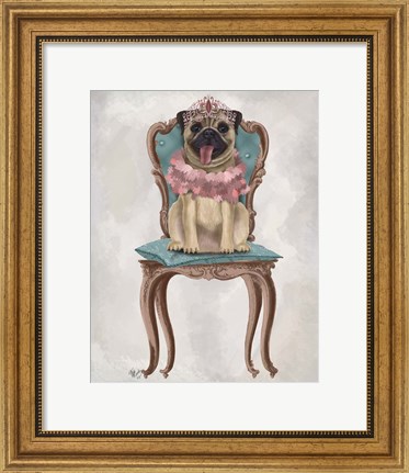 Framed Pug Princess on Chair Print