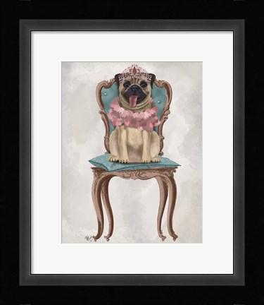 Framed Pug Princess on Chair Print