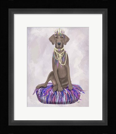 Framed Weimaraner on Purple Cushion Print