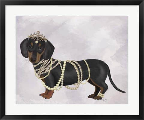 Framed Dachshund and Pearls Print