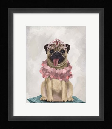 Framed Pug Princess On Cushion Print