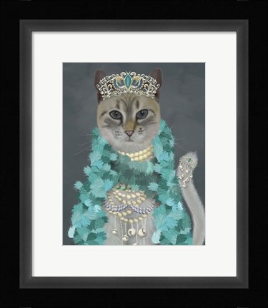 Framed Grey Cat With Bells, Portrait Print