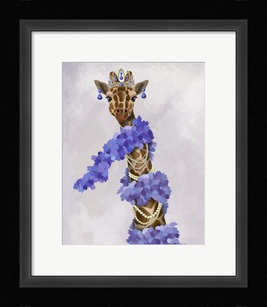 Framed Giraffe with Purple Boa Print