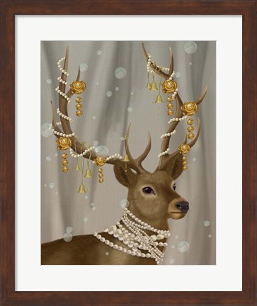 Framed Deer with Gold Bells Print