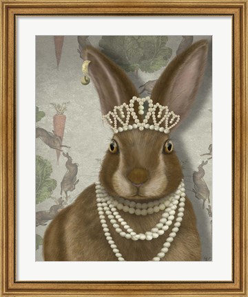 Framed Rabbit and Pearls, Portrait Print