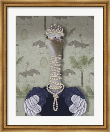 Framed Ostrich and Pearls, Portrait Print