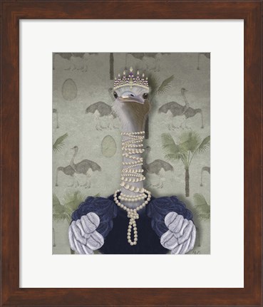Framed Ostrich and Pearls, Portrait Print