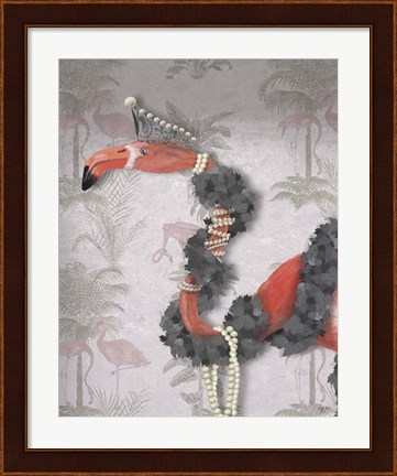 Framed Flamingo and Pearls, Portrait Print