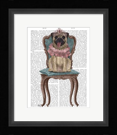 Framed Pug Princess on Chair Print