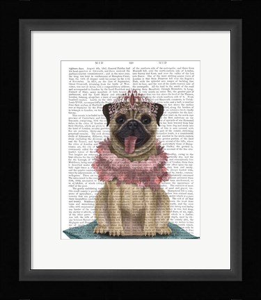 Framed Pug Princess On Cushion Print