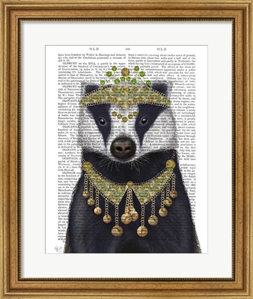 Framed Badger with Tiara, Portrait Print