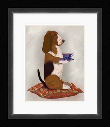 Framed Basset Hound Taking Tea Print