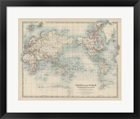 Framed Chart of the World Print