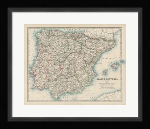 Framed Map of Spain &amp; Portugal Print