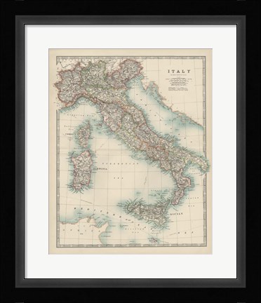 Framed Map of Italy Print