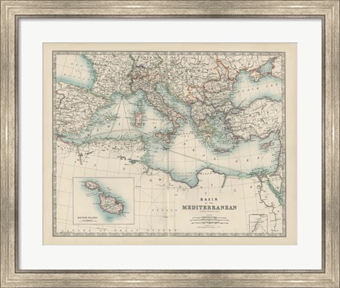 Framed Map of the Mediterranean Print