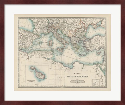Framed Map of the Mediterranean Print
