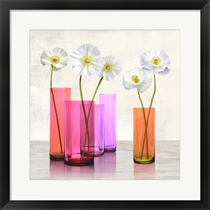 Framed Poppies in crystal vases (Purple I) Print