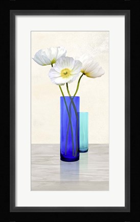 Framed Poppies in crystal vases (Aqua II) Print