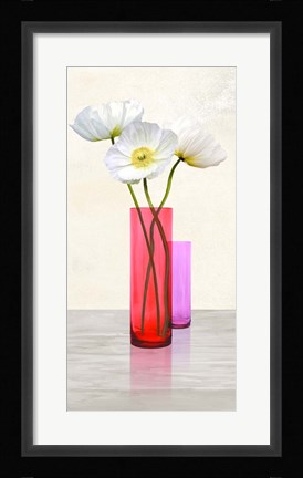Framed Poppies in crystal vases (Purple II) Print