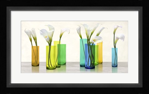 Framed Callas in crystal vases Print