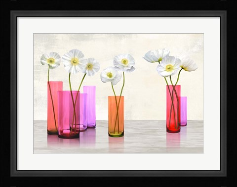 Framed Poppies in crystal vases (Purple palette) Print