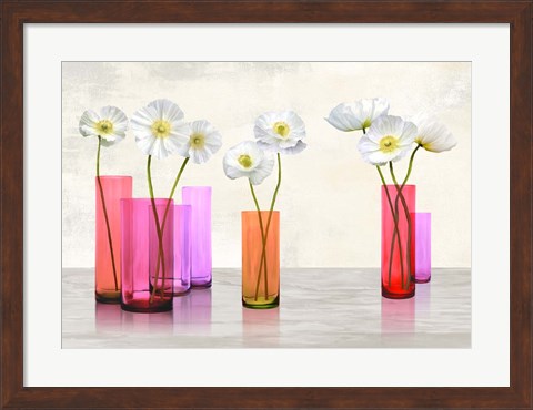 Framed Poppies in crystal vases (Purple palette) Print