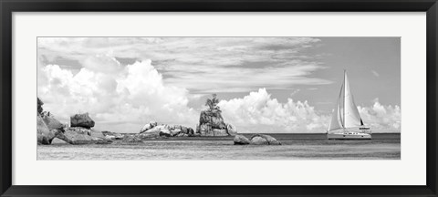 Framed Sailboat at La Digue, Seychelles (BW) Print