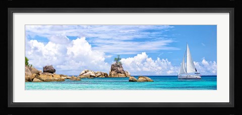 Framed Sailboat at La Digue, Seychelles Print
