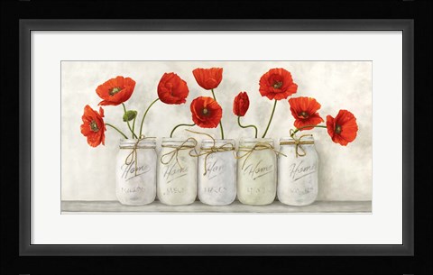 Framed Red Poppies in Mason Jars Print