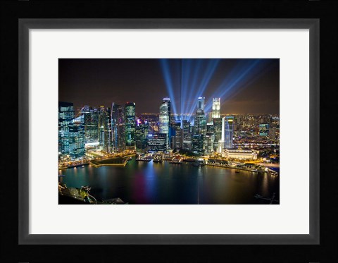 Framed Singapore Downtown Overview At Night Print