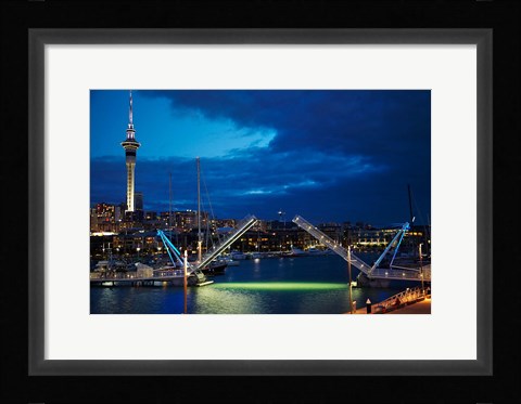 Framed Wynyard Crossing Bridge, And Skytower, Auckland Waterfront, New Zealand Print
