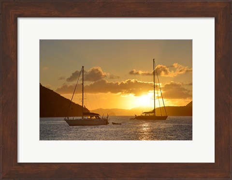 Framed British Virgin Islands, Tortola Caribbean Sunset With Sailboats Print