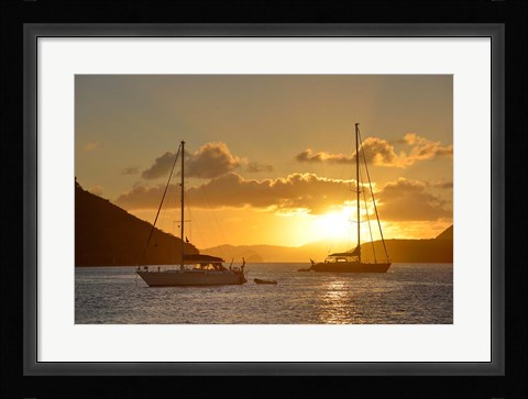 Framed British Virgin Islands, Tortola Caribbean Sunset With Sailboats Print