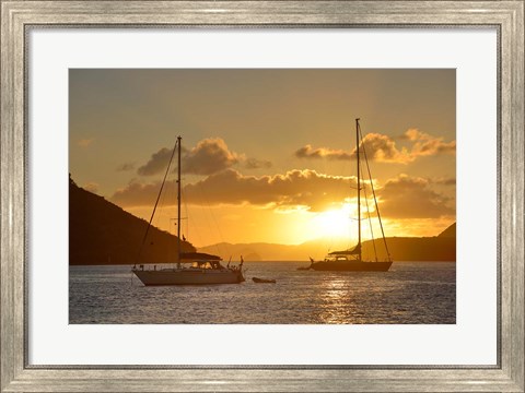 Framed British Virgin Islands, Tortola Caribbean Sunset With Sailboats Print