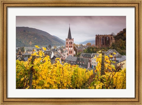 Framed Germany, Rhineland-Pfalz, Bacharach, Elevated Town View In Autumn Print
