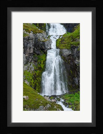 Framed Iceland, Westfjords, Jokulflrdir, Lonagfjordur Nature Reserve Remote Fjord Waterfall Print
