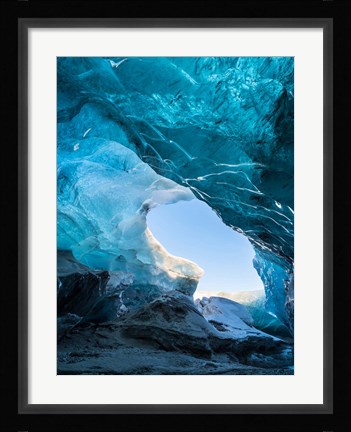 Framed Ice Cave In The Glacier Breidamerkurjokull Print