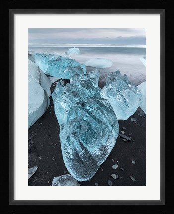 Framed Icebergs On Black Volcanic Beach Vatnajokull, Iceland Print