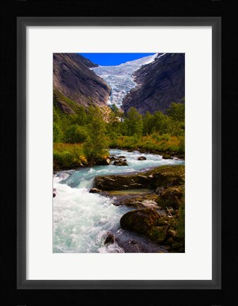 Framed Norway Briksdal Glacier And River Print