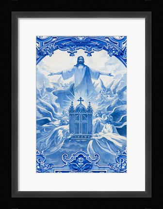 Framed Portugal, Porto Mosaic On Santo Ildefonso Church, Lines Removed Print